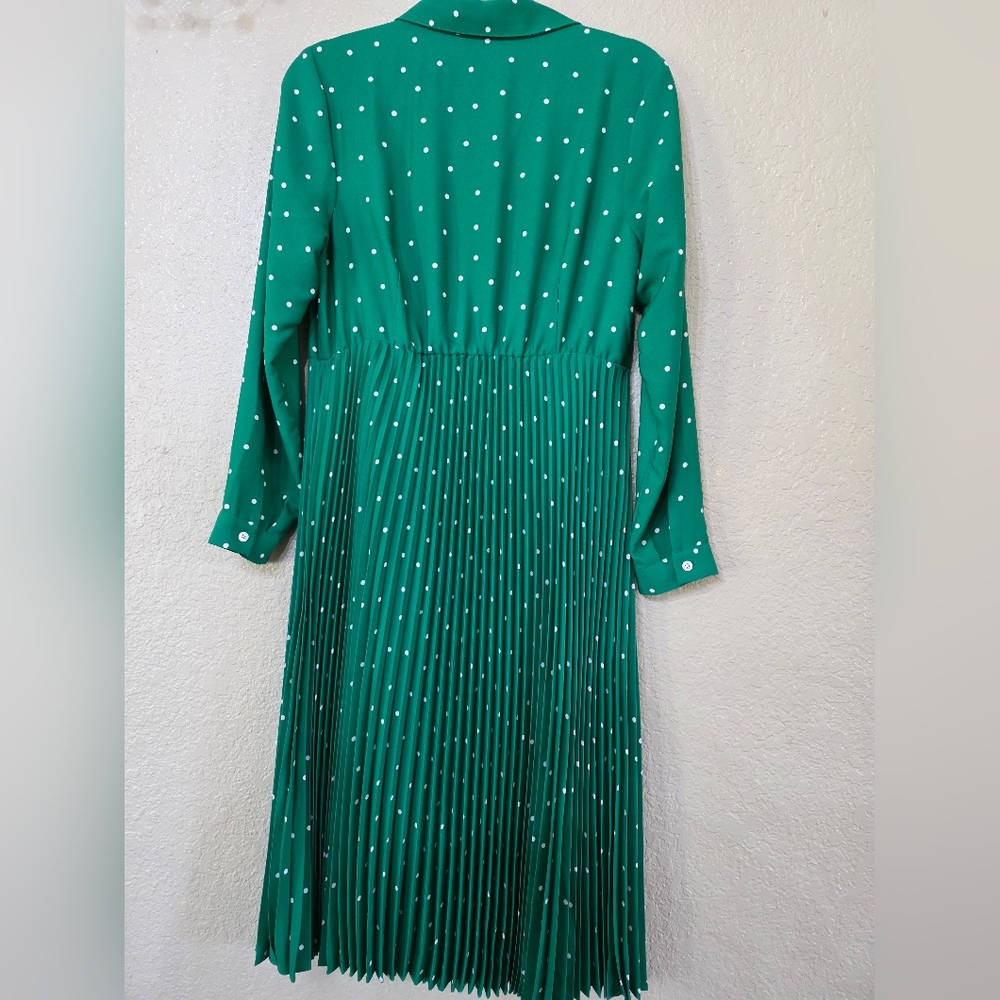 J Jill Green Polka Dot Pleated Dress - Picture 7 of 7